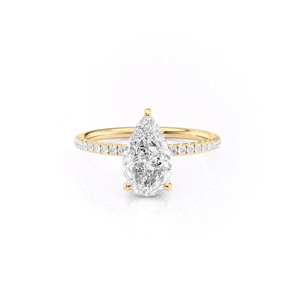 The Low Profile Kamellie Set With A 2.5 Carat Pear Lab Diamond For Sale