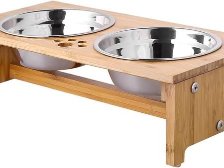 FOREYY Raised Pet Bowls for Cats and Small Dogs, Bamboo Elevated Dog Cat Food and Water Bowls Stand Feeder with 2 Stainless Steel Bowls and anti Slip Feet Online now