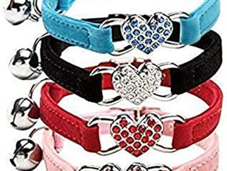 Heart Bling Cat Collar with Safety Belt and Bell 8-11 Inches Hot on Sale