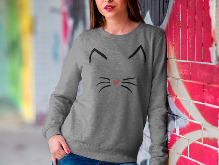 Cute Cat Face Design Women s Sweatshirt Sale