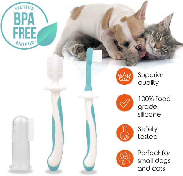 3 Piece Dog Toothbrush Kit - Dog Finger Toothbrush, Double-Sided Toothbrush, and Small Doggie Toothbrush - Freshen Breath & Remove Plaque Build-Up with This Cat Toothbrush and Puppy Toothbrush Set Online Hot Sale