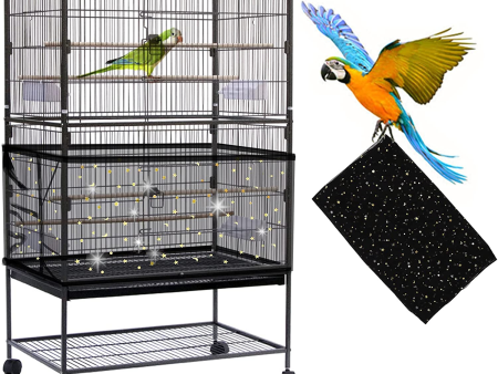 Large Bird Cage Cover,  Bird Cage Seed Catcher, Adjustable Soft Nylon Mesh Net with Twinkle Moon Star, Birdcage Cover Skirt Seed Guard for Parrot Parakeet Macaw round Square Cages (Black) Hot on Sale